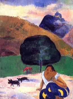 保羅 高更 Landscape with Black Pigs and a Crouching Tahitian